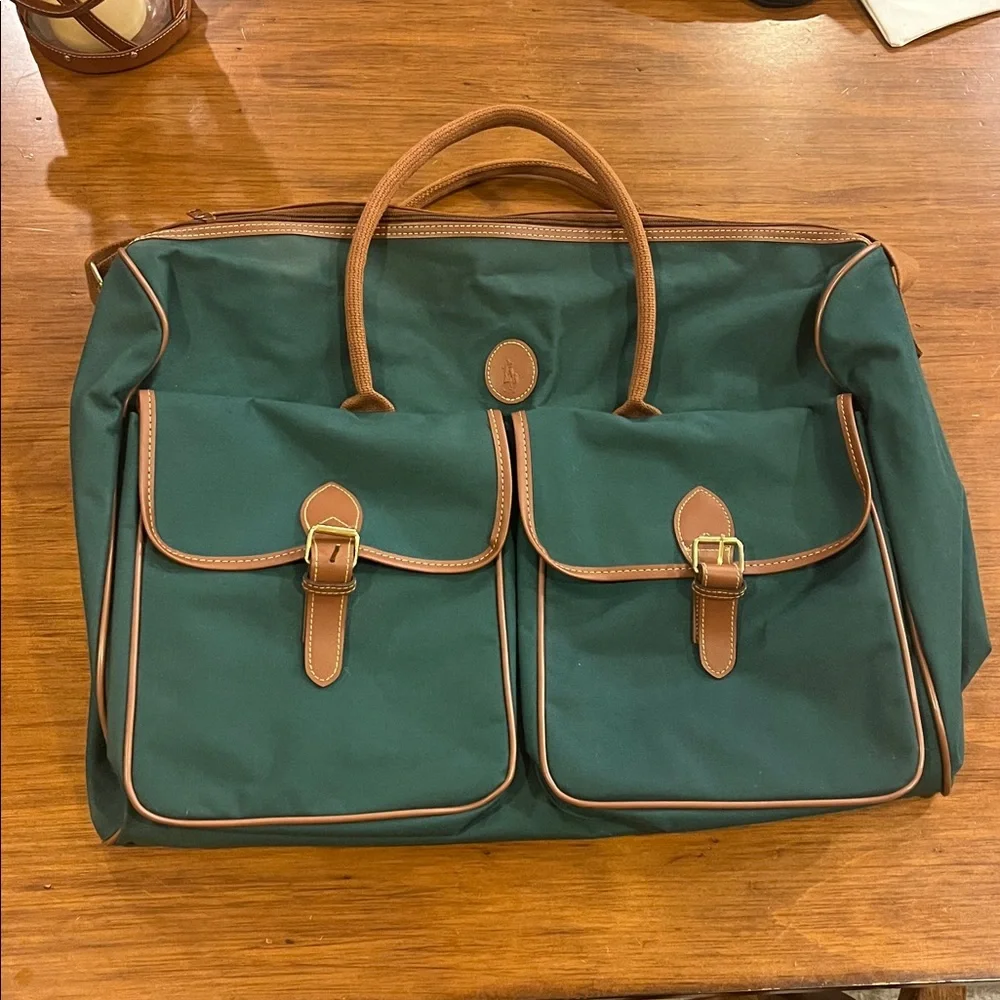 Polo Ralph Lauren Vintage Duffle Bag Travel Luggage green canvas